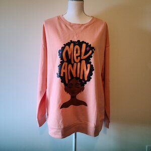SHE MEETS CITY''MELANIN -FEELING PROUD''-WOMEN'S PEACH LONG SLEEVE PULLOVER-SZ L